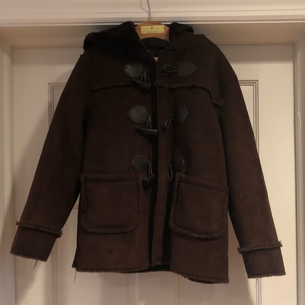 Faux suede girls toggle coat.